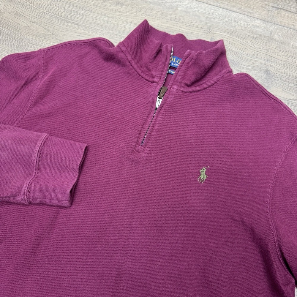 Polo Ralph Lauren Estate Rib Maroon 1/4 Zip Pullover Men's Sz L Marks